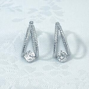 Vtg Jacmel JCM Sterling Silver Hoop Earrings CZ Double Loop Cubic Zirconia 925